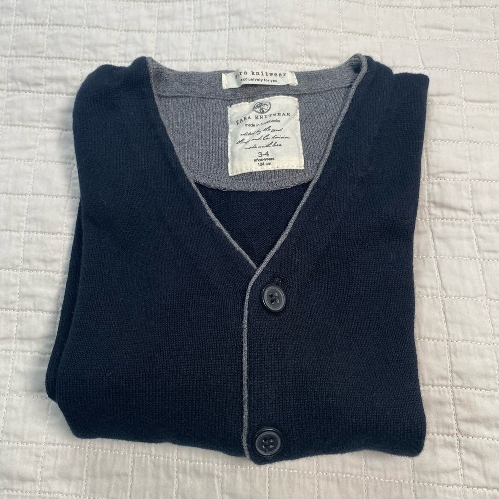 Zara Kids Knitwear Black Cardigan Sweater with Elbow Patches size 3-4 - Picture 8 of 9